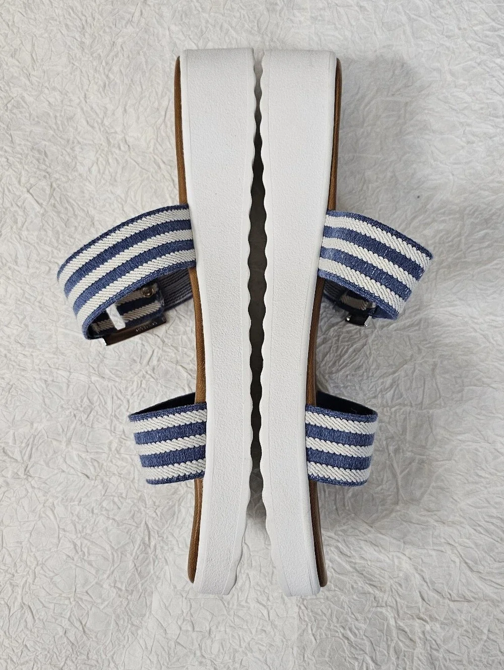 Italian Shoemakers Jaiya nautical blue white wedge sandals slides womens 9.5 NEW